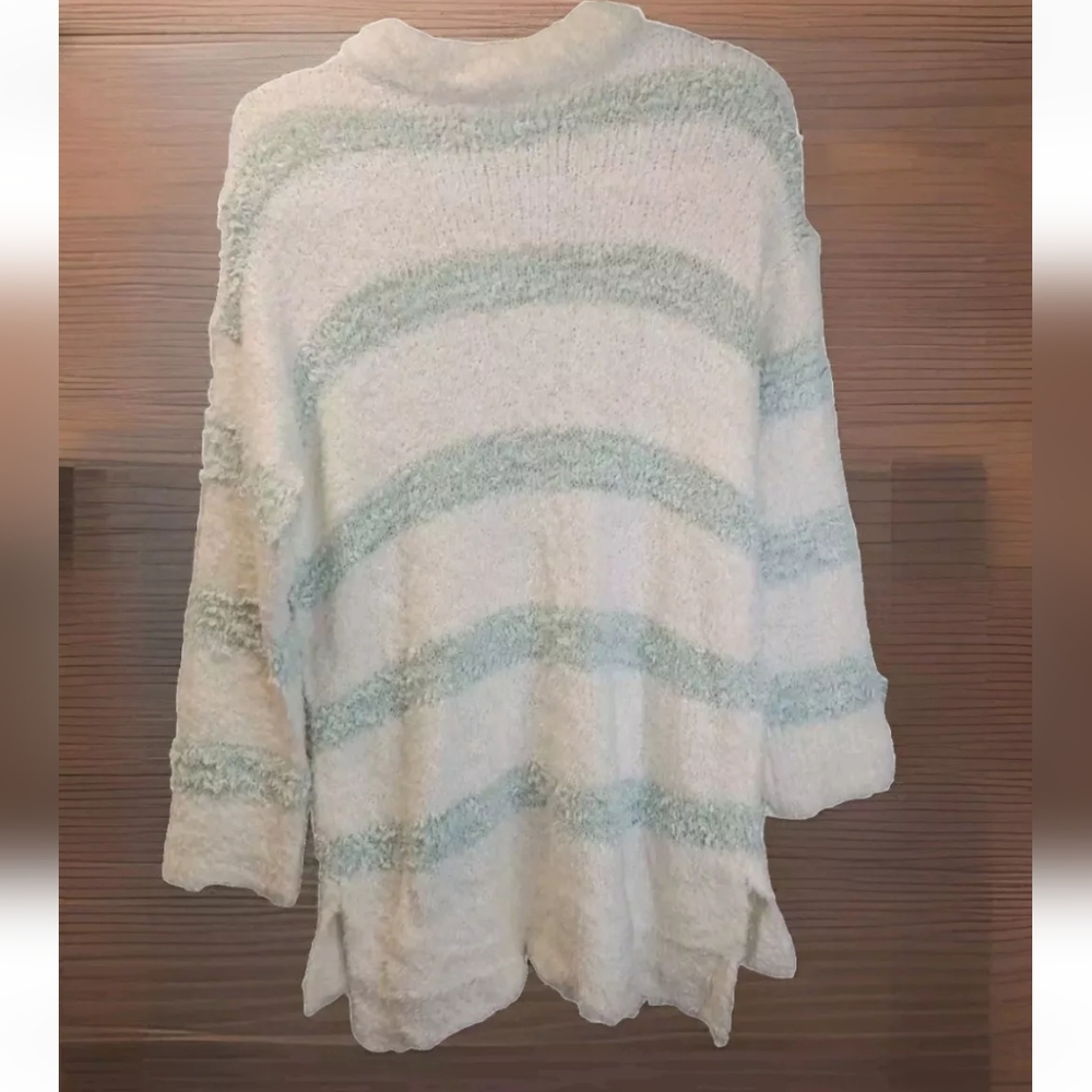 Lou Grey Textured Sweater Woman Med Wool Knit Mint Green Striped Rolled Neck New